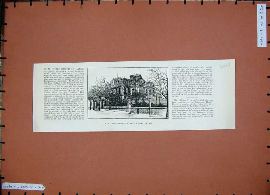 Original Old Antique Print 1887 Wilson Residence Avenue D'Iena Paris France