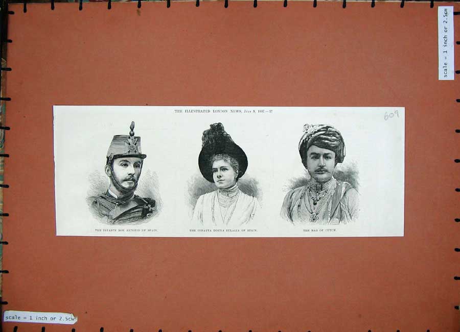 Old Antique Print Donna Eulalia 1887 Don Antonio Spain Rao Cutch People 19th