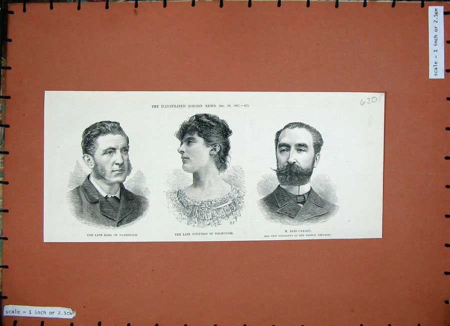 Antique Old Print *0249 1887 Earl Dalhousie Countess Sadi Carnot President
