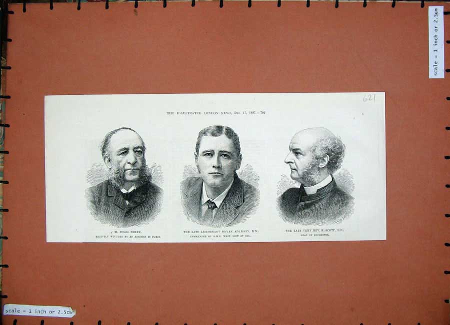 Original Old Antique Print 1887 Jules Ferry Bryan Adamson Rev. Scott Rochester