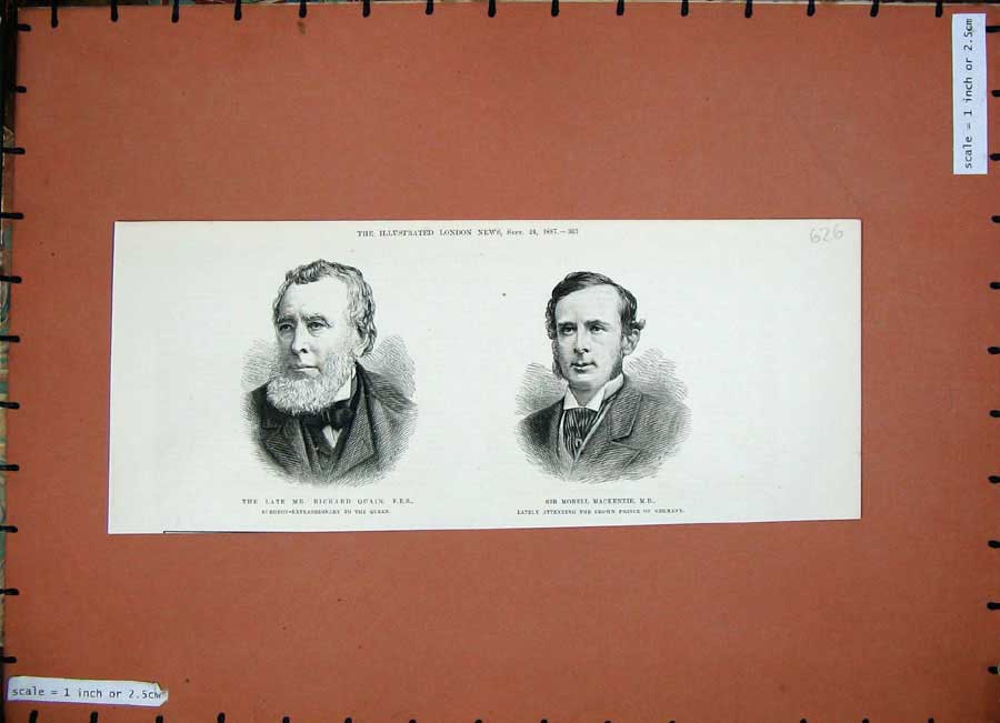 Original Old Antique Print 1887 Richard Quain Surgeon Queen Morell Mackenzie