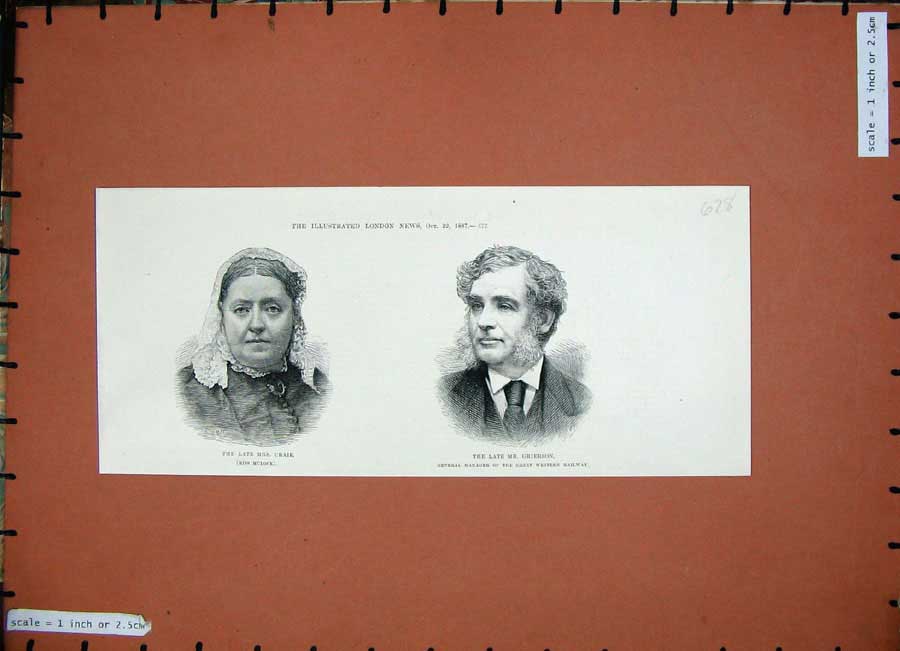 Original Old Antique Print 1887 Mrs Craik Miss Mulock Grierson Manager Railway