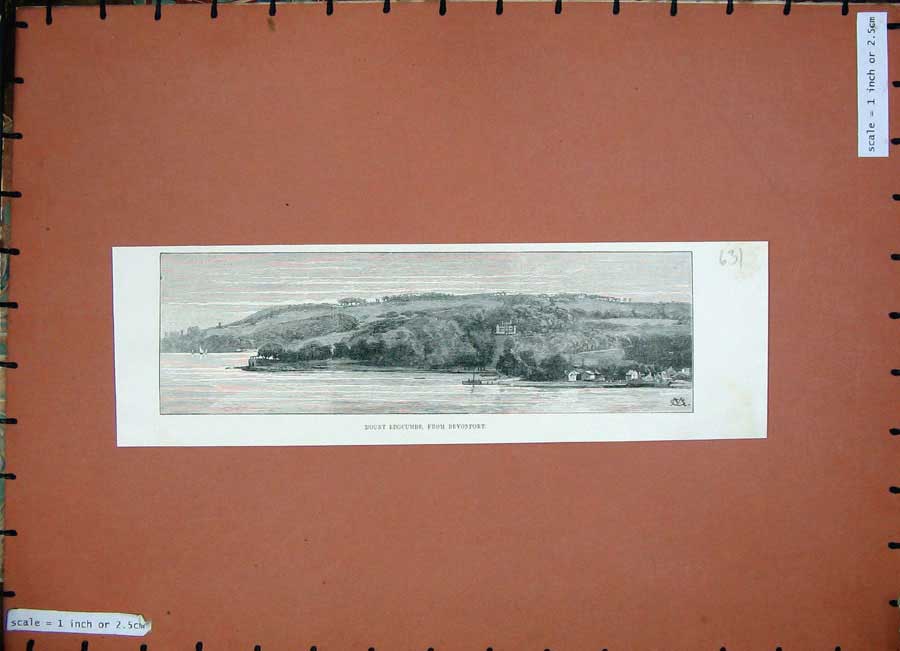 Old Antique Print View Mount Edgcumbe Devonport 1887 Yacht Boats Houses 19th