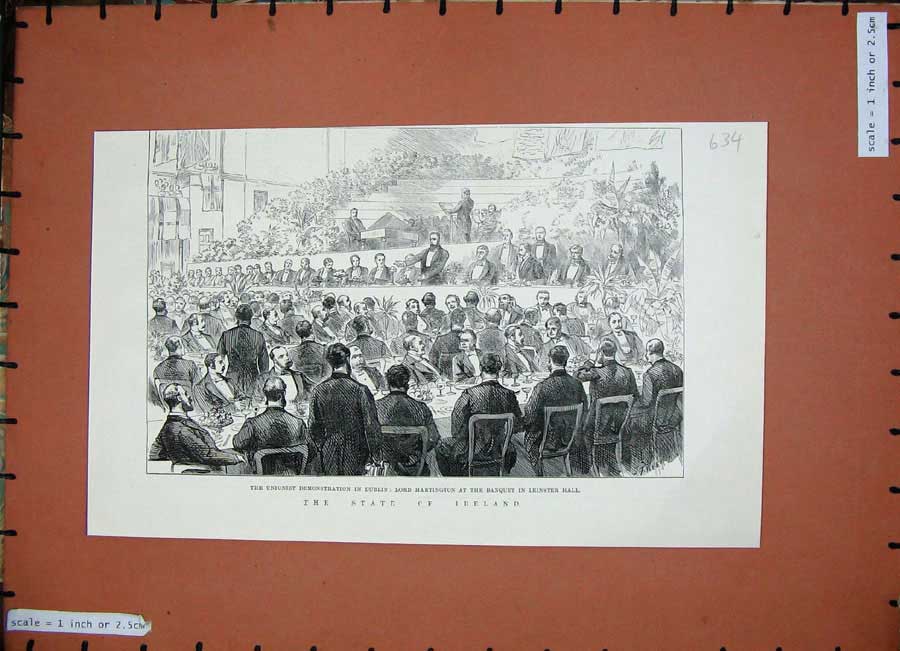 Original Old Antique Print Ireland 1887 Lord Hartington Banquet Leinster Hall