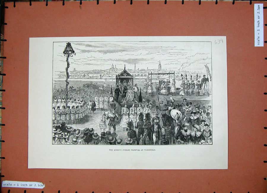 Old Antique Print 1887 Queen'S Jubilee Festival Wakefield England Costume 19th