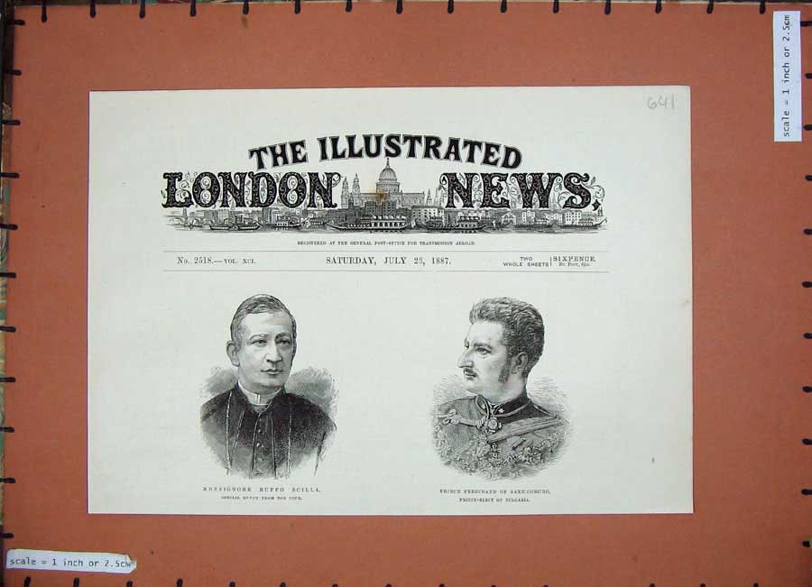 Original Old Antique Print 1887 Monsignore Ruffo Scilla Pope Saxe-Coburg Prince