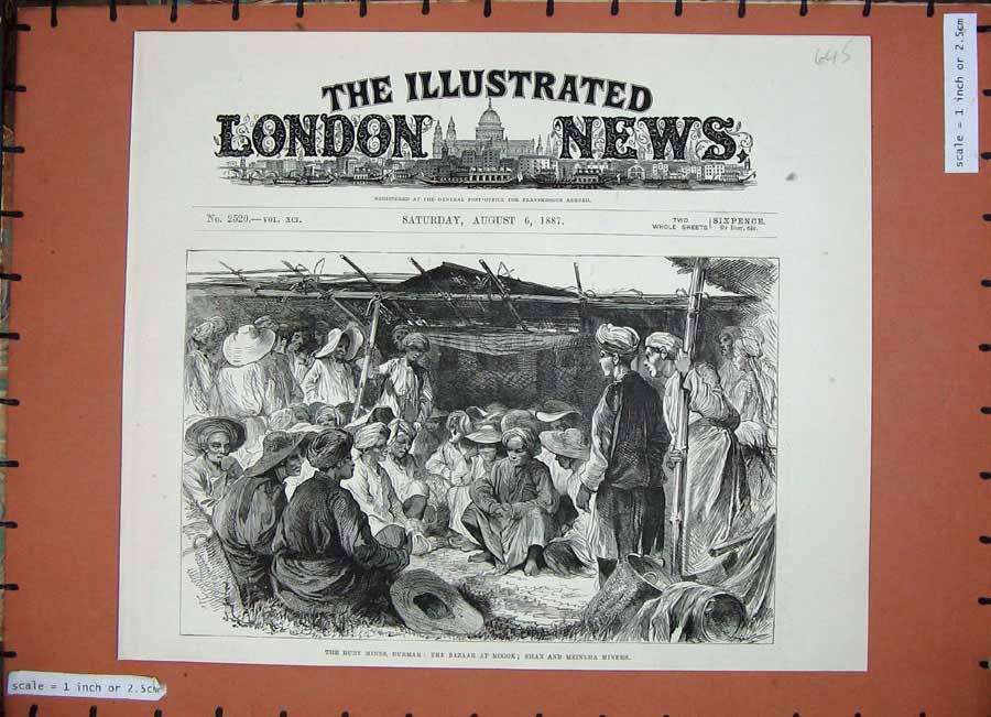 Old Antique Print 1887 Ruby Mines Burmah Bazaar Mogok Shan Meinlha Miners 19th