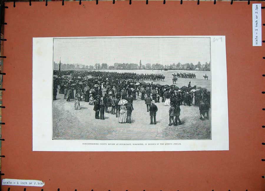 Old Antique Print 1887 Worcestershire Pitchcroft Worcester Queen Jubilee 19th