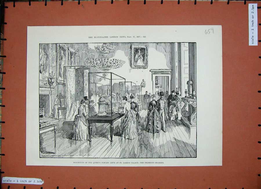 Original Old Antique Print 1887 Exhibition Queen'S Jubilee Gifts James Palace