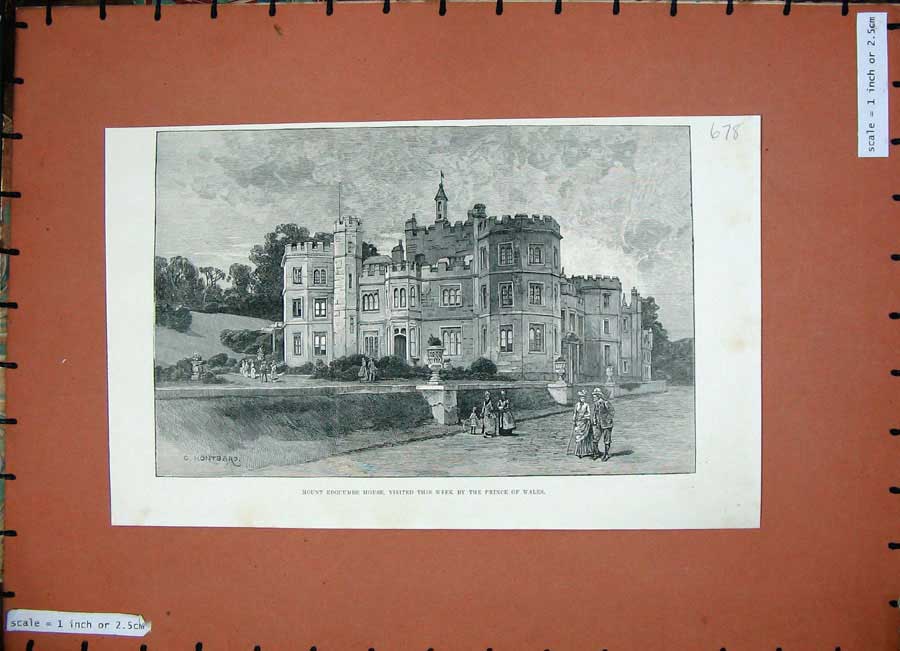 Original Old Antique Print Mount Edgcumbe House Prince Wales 1887 Architecture