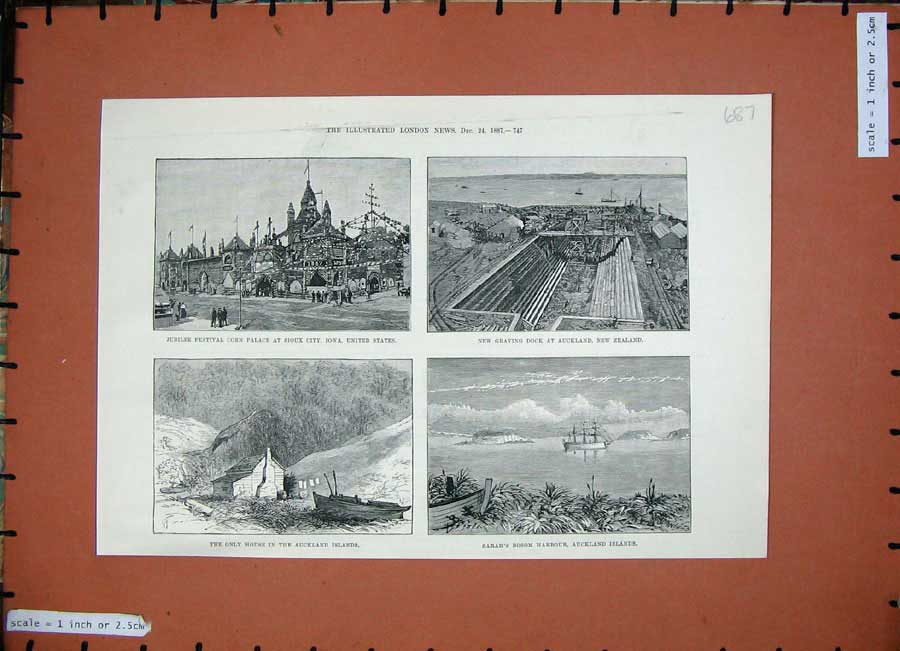 Old Antique Print 1887Corn Palace Sioux Iowa America New Zealand Auckland 19th