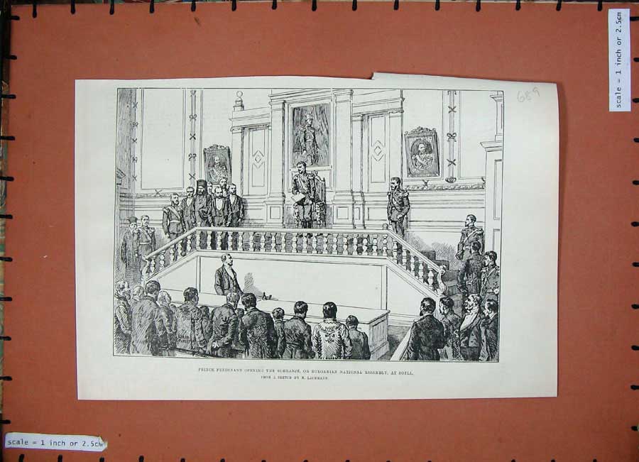 Old Antique Print 1887 Prince Ferdinand Sobranje Bulgarian National Sofia 19th