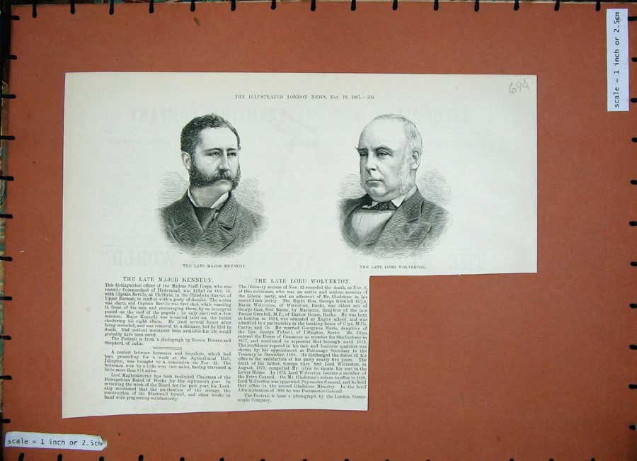Original Old Antique Print 1887 Major Kennedy Madras Lord Wolverton Men Liberal