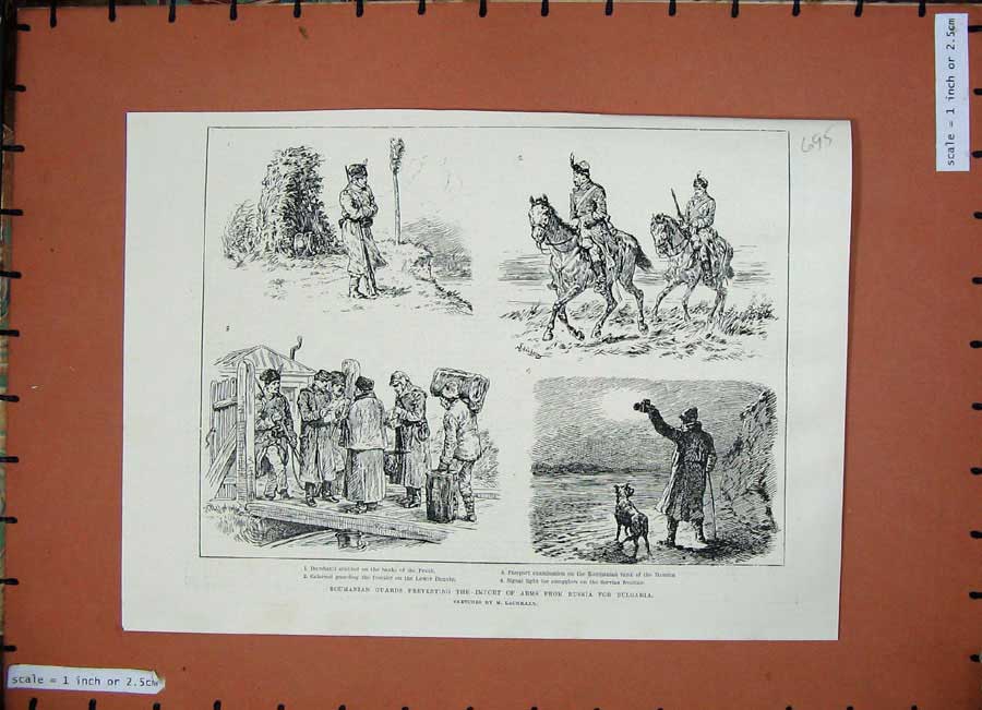 Old Antique Print 1887 Roumanian Guards Import Arms Russia Bulgaria Pruth 19th