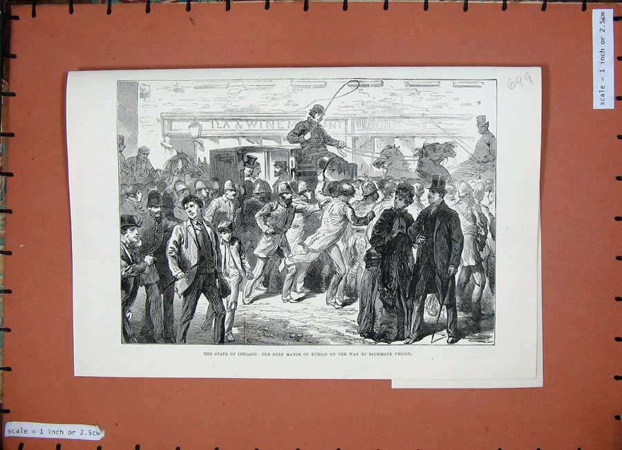 Old Antique Print 1887 Ireland Lord Mayor Dublin Richmond Prison Horses 19th