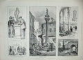 Original Old Antique Print 1888 Florence Italy Mercato Vecchio Campanile Romana