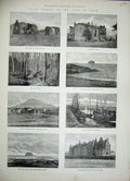 Old Antique Print 1888 Berwick Abbey Dirleton Marine Hotel Bass Rock Bay 19th