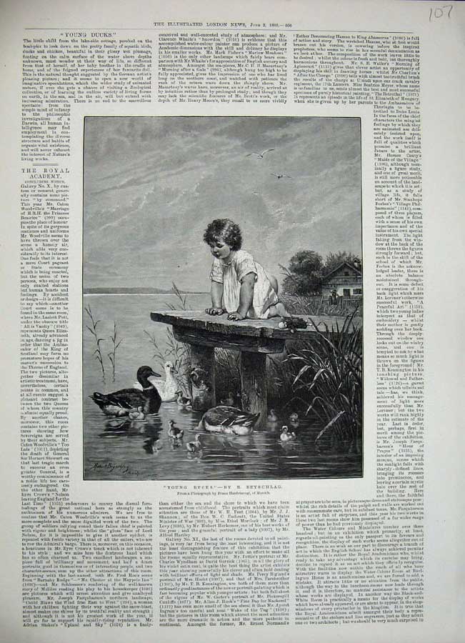 Old Antique Print 1888 Little Girl Ducks Nature River Grass Beyschlag Art 19th