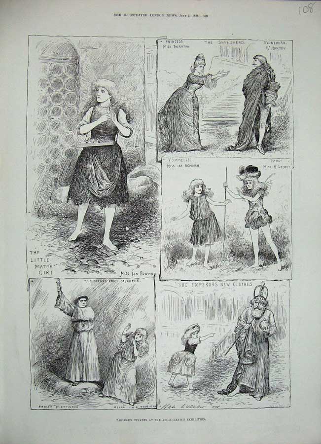 Old Antique Print 1888 Tableaux Vivants Anglo-Danish Exhibition Theatre 19th