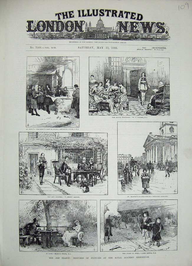 Old Antique Print 1888 Art Paintings Royal Academy Exhibition Stone Lucas 19th