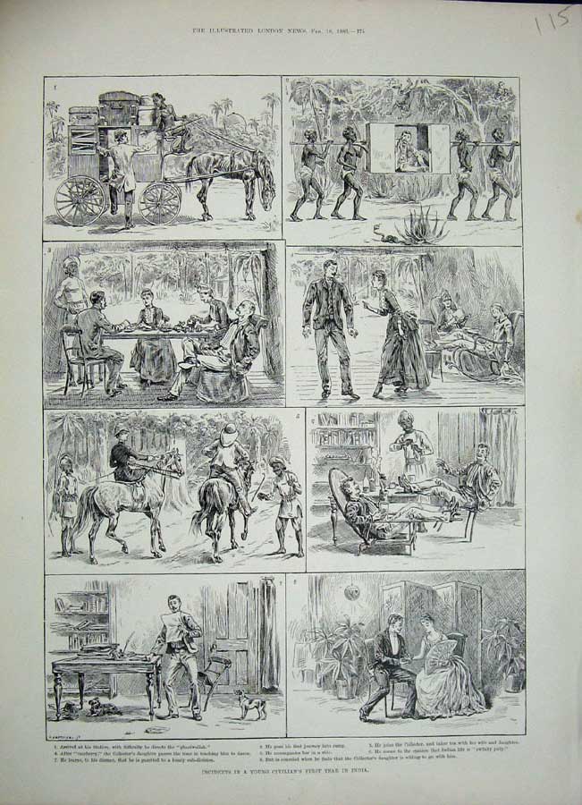 Original Old Antique Print 1888 Siers War Civilians India Horses Army Victorian