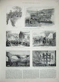 Original Old Antique Print 1888 Birmingham Fire Railway Bridge Harbour San Remo