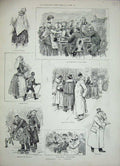 Old Antique Print 1888 Berlin Germany Theatre Orchestra Stall Ice Skating 19th