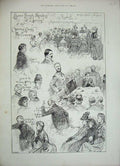 Old Antique Print 1888 Charing Cross Parliament Home Secretary Speakers 19th