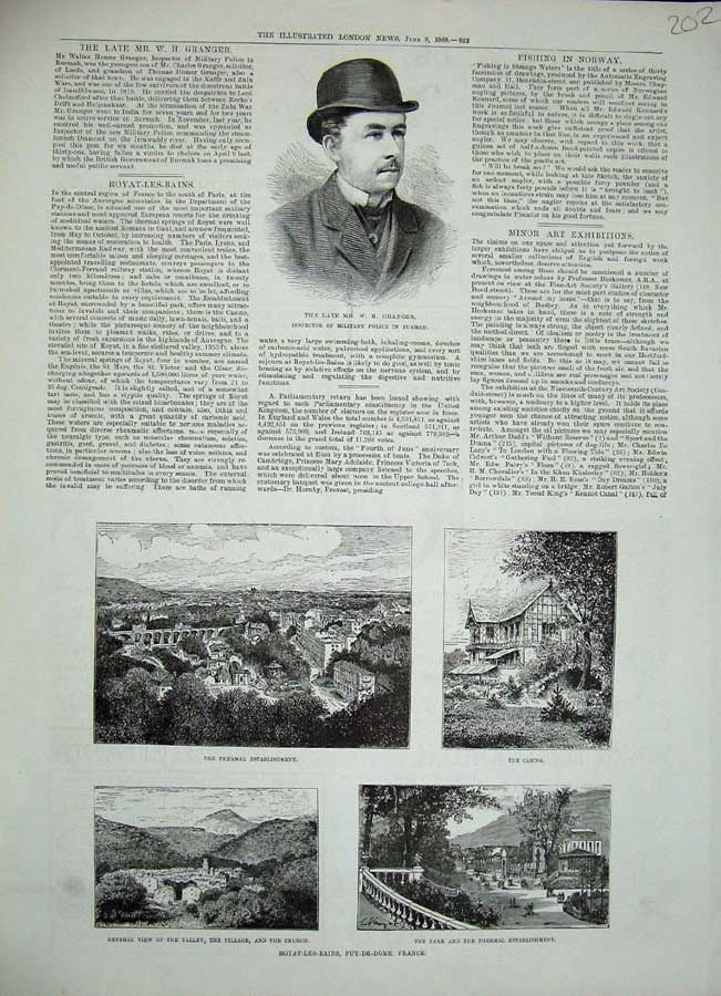 Old Antique Print 1888 Granger Royat-Les-Bains Puy-De-Dome France Casino 19th