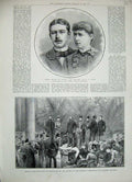 Original Old Antique Print 1888 Prince Henry Prussia Irene Hesse Princess Wales