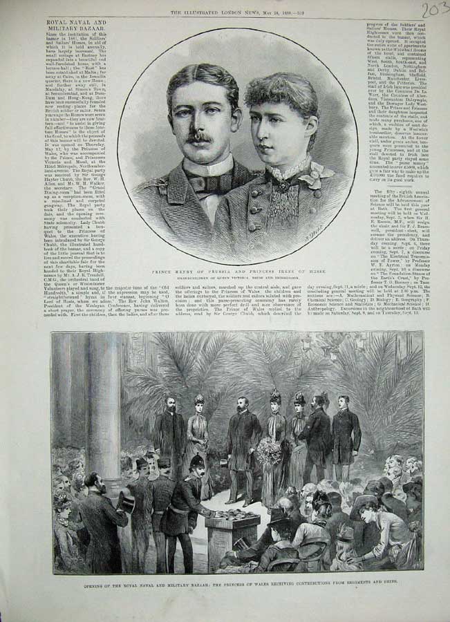 Original Old Antique Print 1888 Prince Henry Prussia Irene Hesse Princess Wales