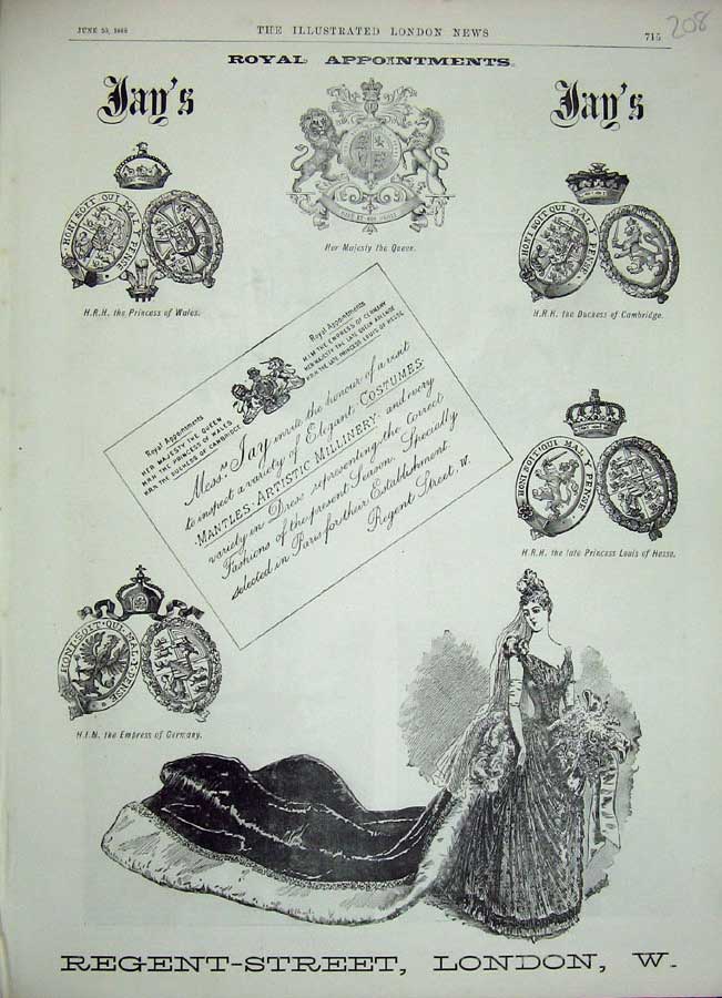 Original Old Antique Print 1888 Royal Appointments Queen Empress Germany Hesse