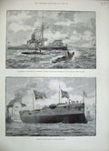 Original Old Antique Print 1888 Ship Medea Chatham Dockyard Portsmouth Hero War