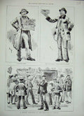 Original Old Antique Print 1888 Sunday Bird Fair London Seller Men Sketch 19th