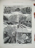 Original Old Antique Print 1888 Transport Trees Forest Himalayas Coolies Nullah