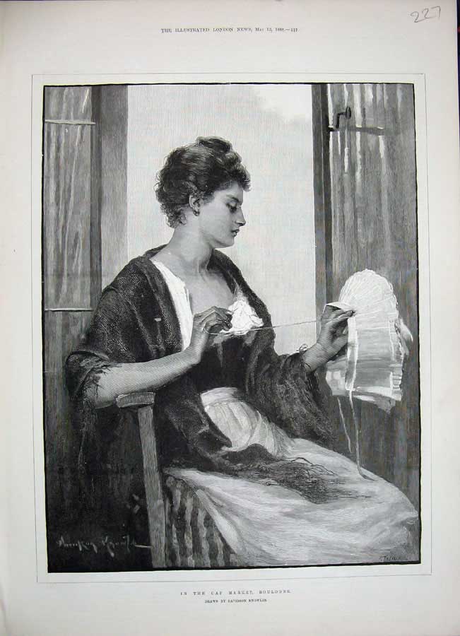 Old Antique Print 1888 Knowles Fine Art Lady Cap Market Boulogne France 19th