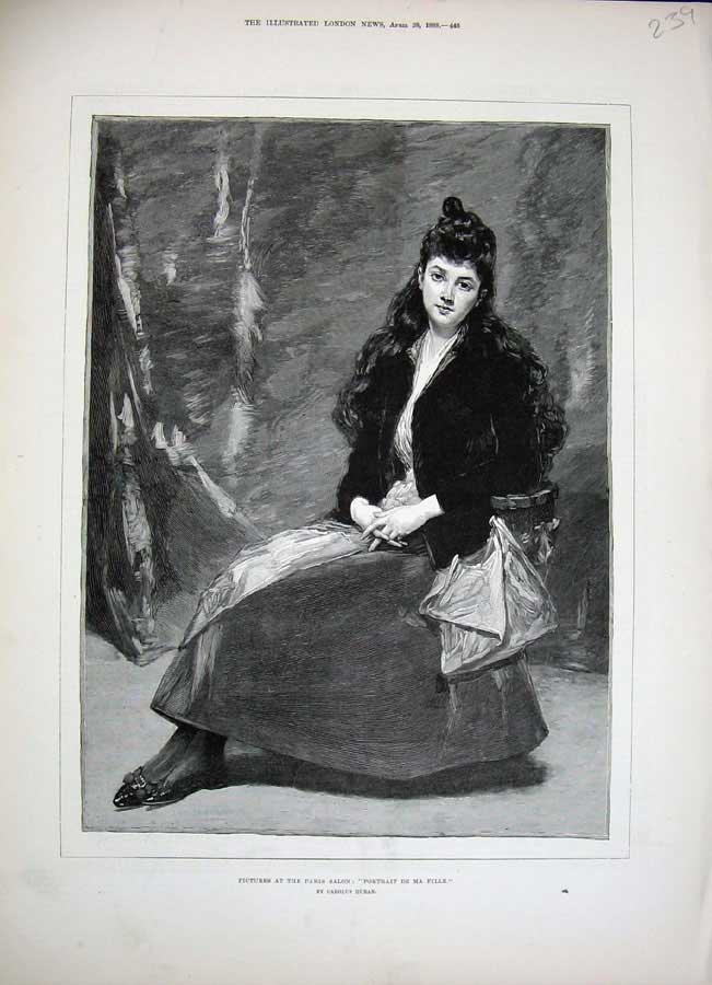 Old Antique Print 1888 Paris Salon Fine Art Portrait Beautiful Lady Woman 19th