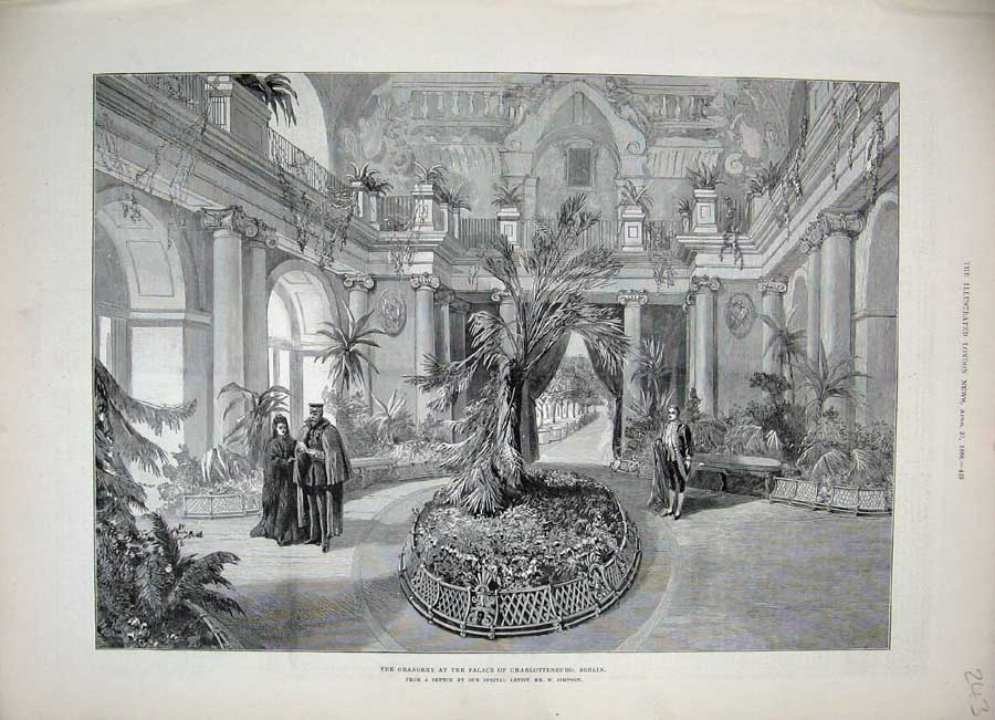 Original Old Antique Print 1888 Orangery Palace Charlottenburg Berling Germany
