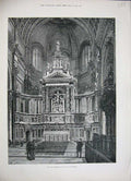 Old Antique Print 1888 Reredos St Pauls Cathedral Architecture Building 19th