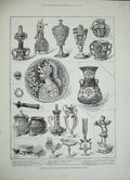 Old Antique Print 1888 Glass Ceramic Gallery British Museum Exhibtion Art 19th