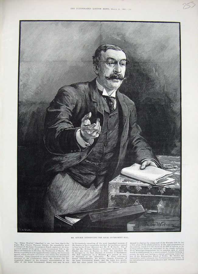 Old Antique Print 1888 Mr Ritchie Local Government Bill Parliament Member 19th