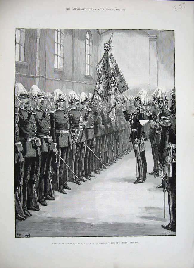 Original Old Antique Print 1888 Siers Berlin Germany Allegiance German Emperor