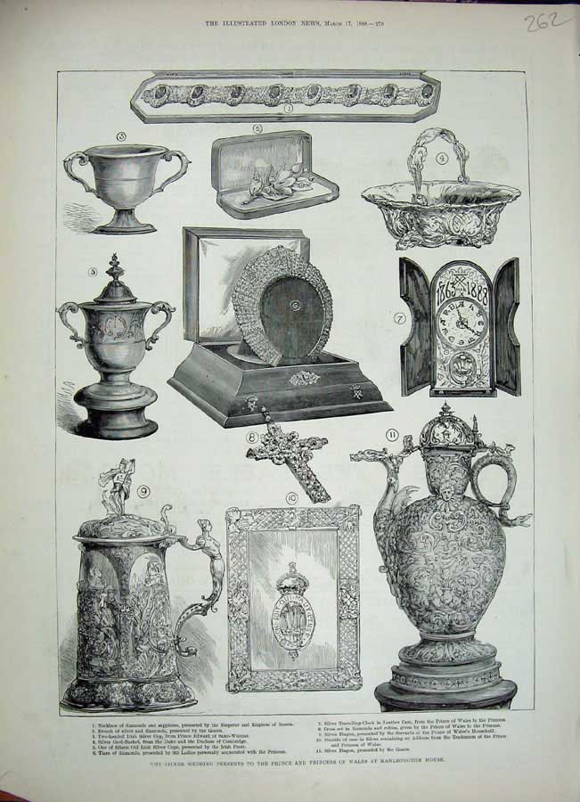 Old Antique Print 1888 Silver Wedding Presents Prince Wales Marlborough 19th