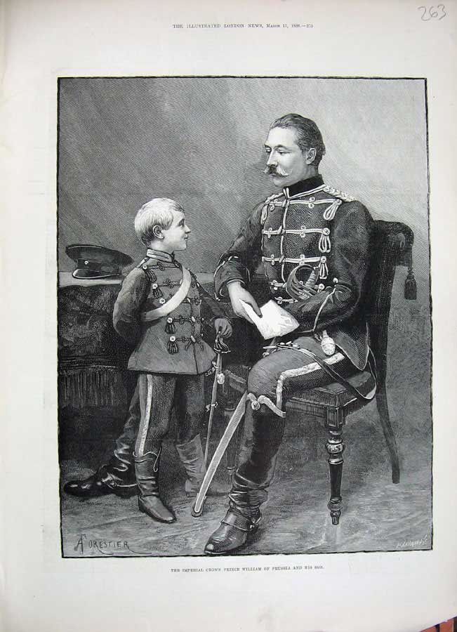 Old Antique Print 1888 Imperial Crown Prince William Prussia Son Fine Art 19th