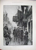 Old Antique Print 1888 Streets City Berlin Germany People Funeral Horse 19th
