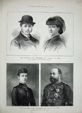 Original Old Antique Print 1888 Prince Wales Princess Portrait Royalty Fine Art