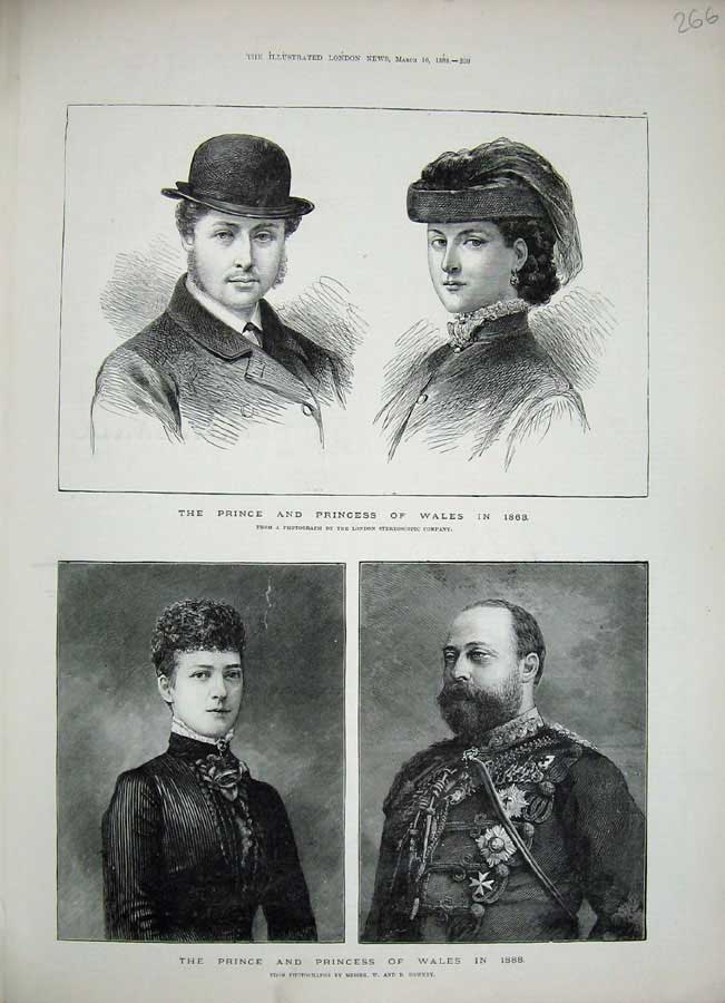 Original Old Antique Print 1888 Prince Wales Princess Portrait Royalty Fine Art