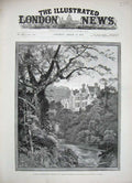 Original Old Antique Print 1888 Sandringham House Norfolk Prince Princess Wales