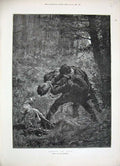 Old Antique Print 1888 Stanley Berkeley Fine Art Men Fighting Woods Dog 19th