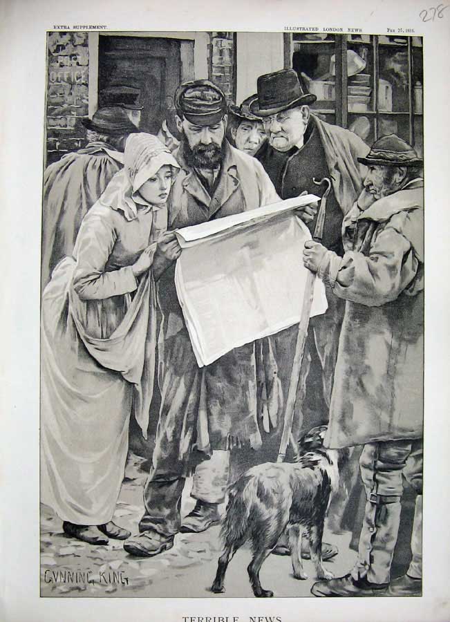 Original Old Antique Print 1888 Sepia People Street Newspapers Dog Shop 19th